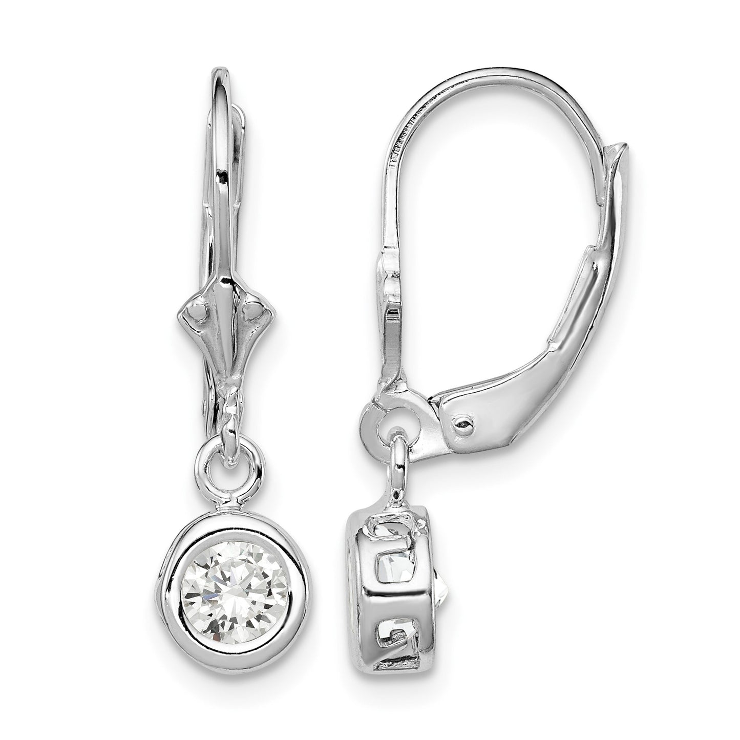 Sterling Silver Rhodium Plated 5mm Round CZ Leverback Earrings