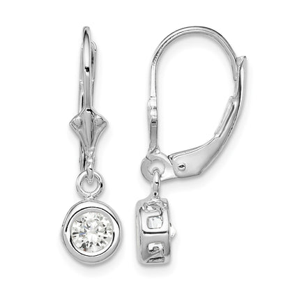 Sterling Silver Rhodium Plated 5mm Round CZ Leverback Earrings