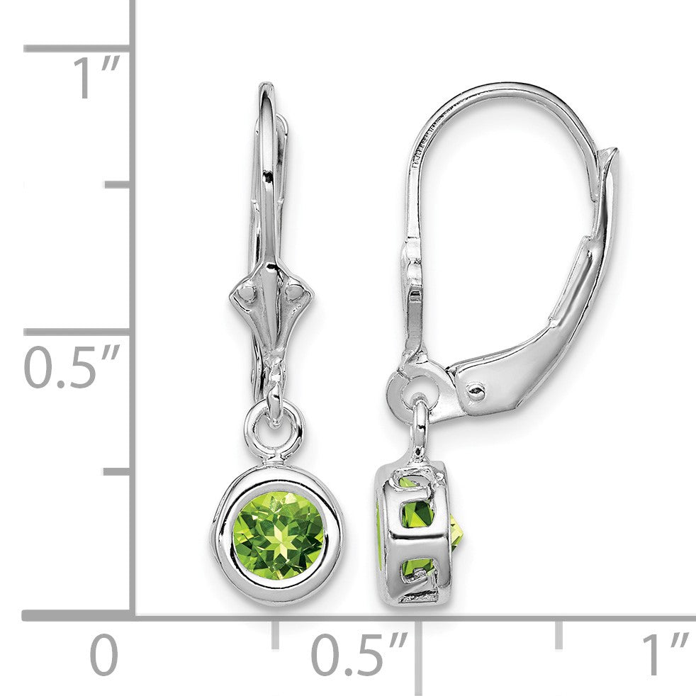 Sterling Silver Rhodium Plated 5mm Round Peridot Leverback Earrings