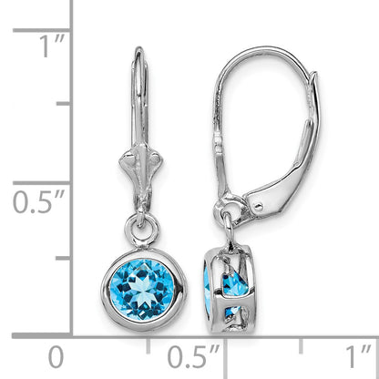 Sterling Silver Rhodium Plated 6mm Round Blue Topaz Leverback Earrings