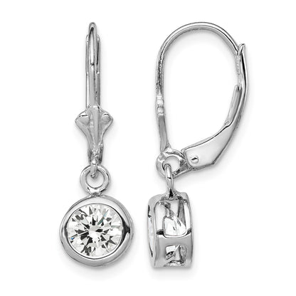 Sterling Silver Rhodium Plated 6mm Round CZ Leverback Earrings