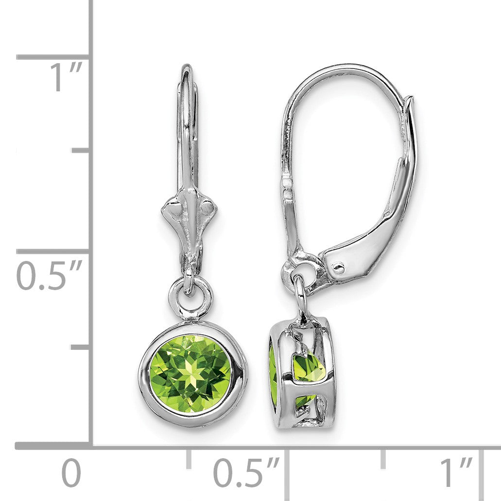 Sterling Silver Rhodium Plated 6mm Round Peridot Leverback Earrings