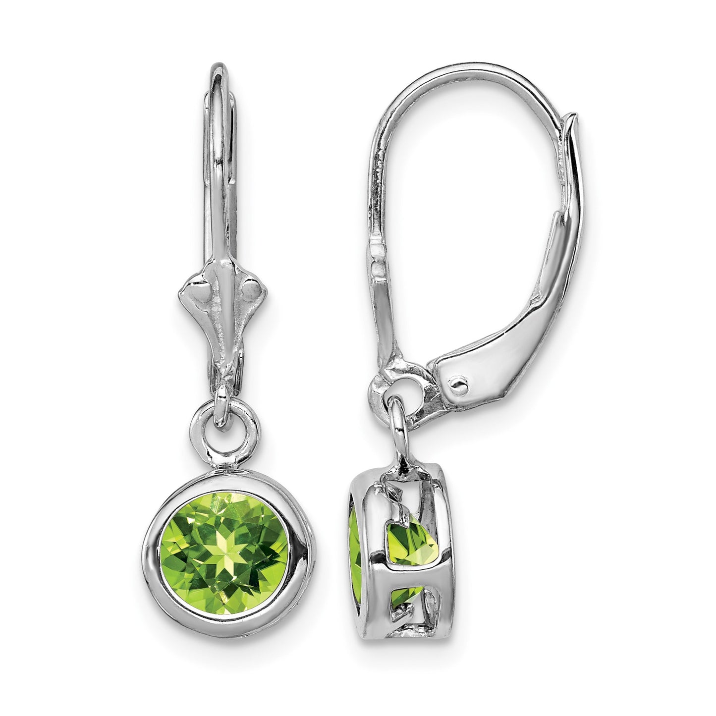Sterling Silver Rhodium Plated 6mm Round Peridot Leverback Earrings