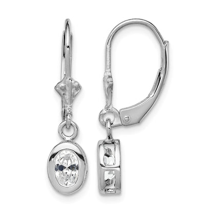 Sterling Silver Rhodium Plated 6x4mm Oval CZ Leverback Earrings