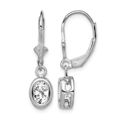 Sterling Silver Rhodium Plated 7x5mm Oval CZ Leverback Earrings