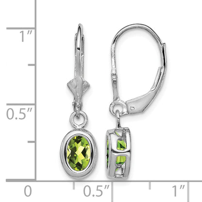 Sterling Silver Rhodium Plated 7x5mm Oval Peridot Leverback Earrings