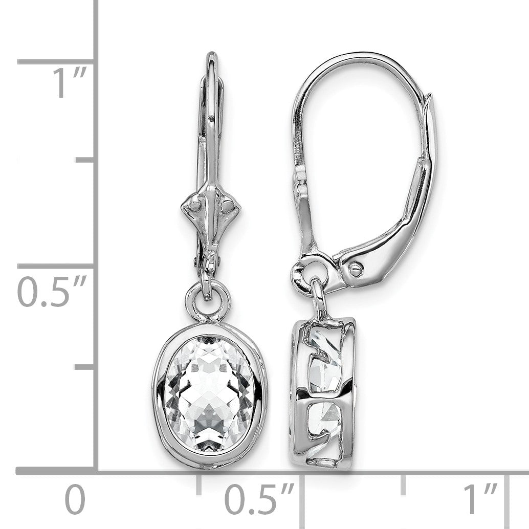 Sterling Silver Rhodium Plated 8x6mm Oval CZ Leverback Earrings