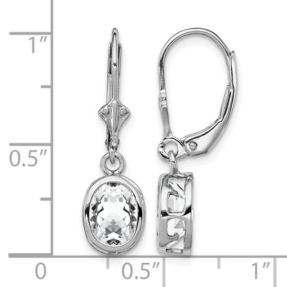 Sterling Silver Rhodium Plated 8x6mm Oval CZ Leverback Earrings