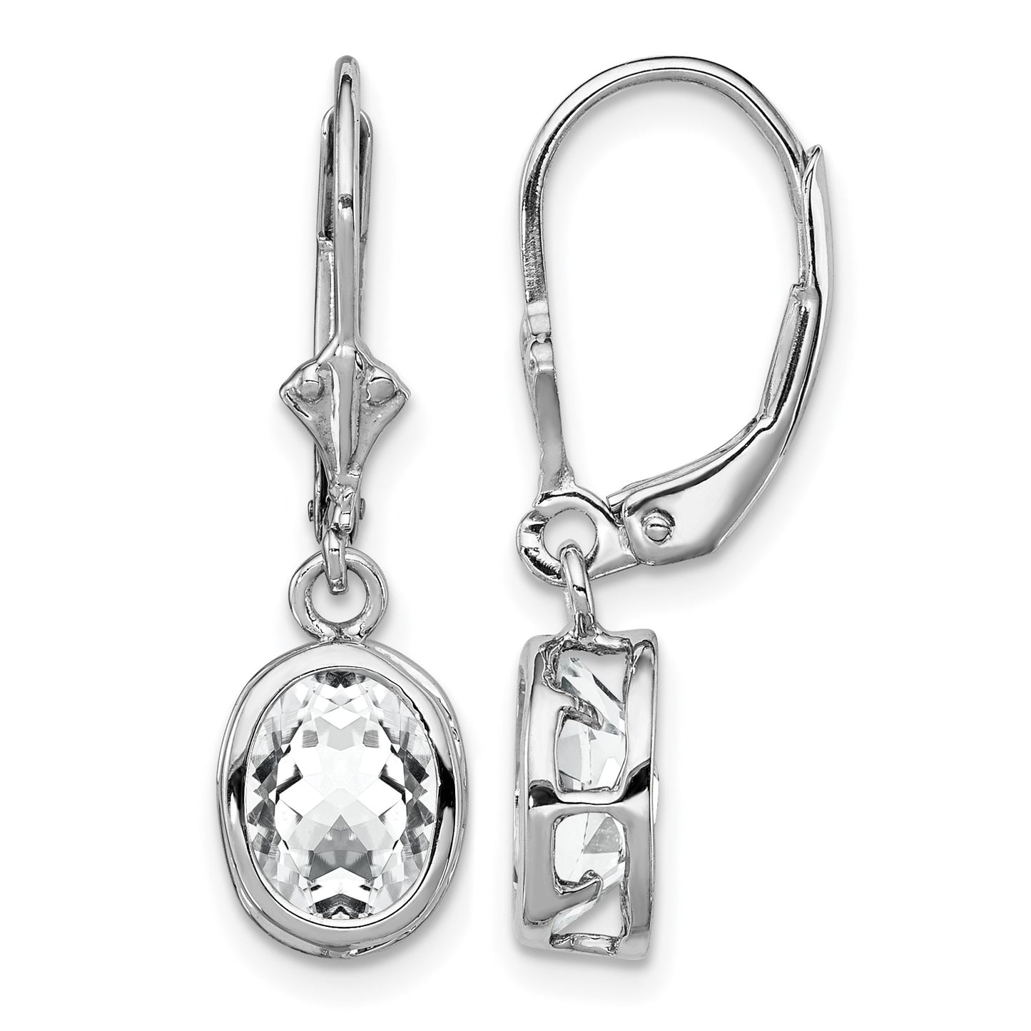 Sterling Silver Rhodium Plated 8x6mm Oval CZ Leverback Earrings