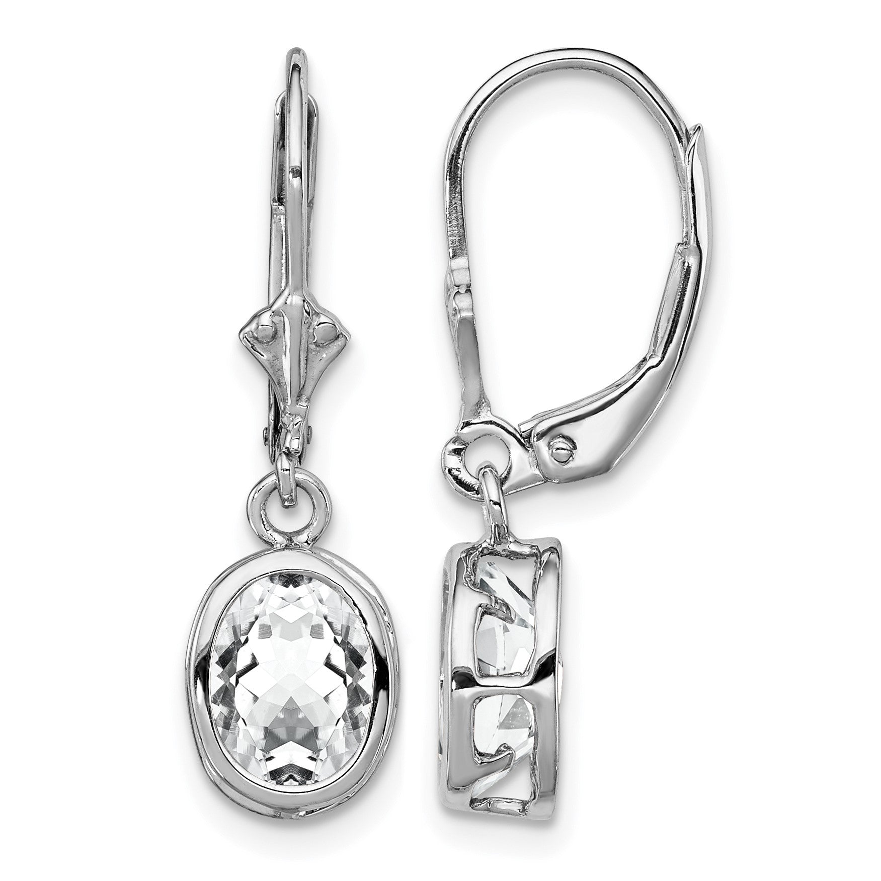 Sterling Silver Rhodium Plated 8x6mm Oval CZ Leverback Earrings