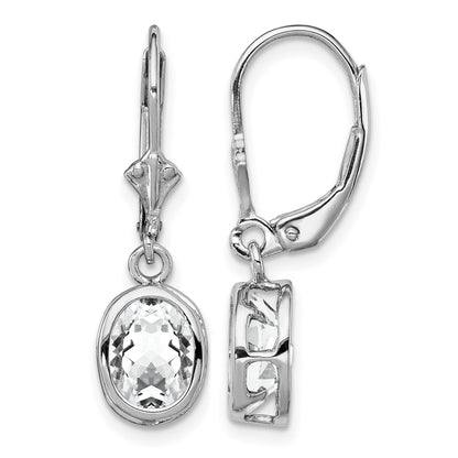 Sterling Silver Rhodium Plated 8x6mm Oval CZ Leverback Earrings