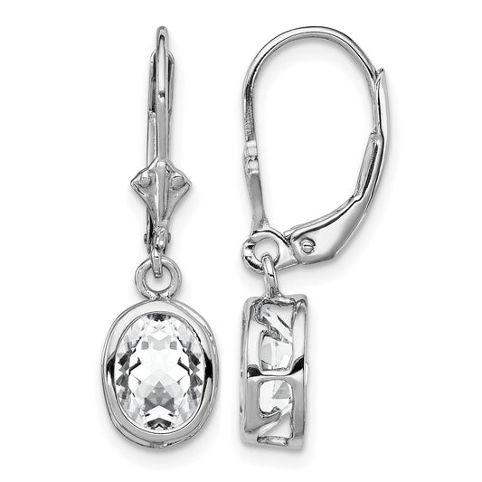 Sterling Silver Rhodium Plated 8x6mm Oval CZ Leverback Earrings