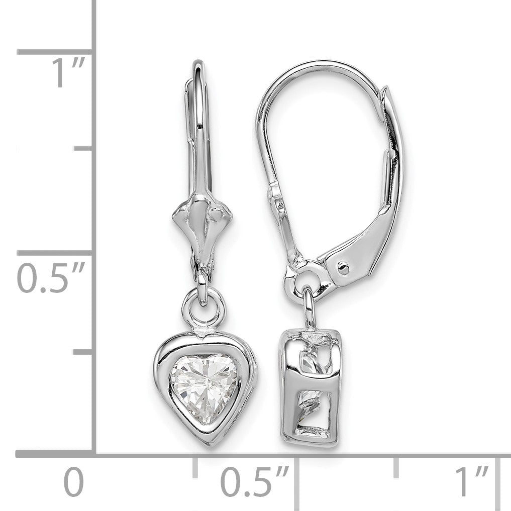 Sterling Silver Rhodium Plated 5mm Heart CZ Leverback Earrings