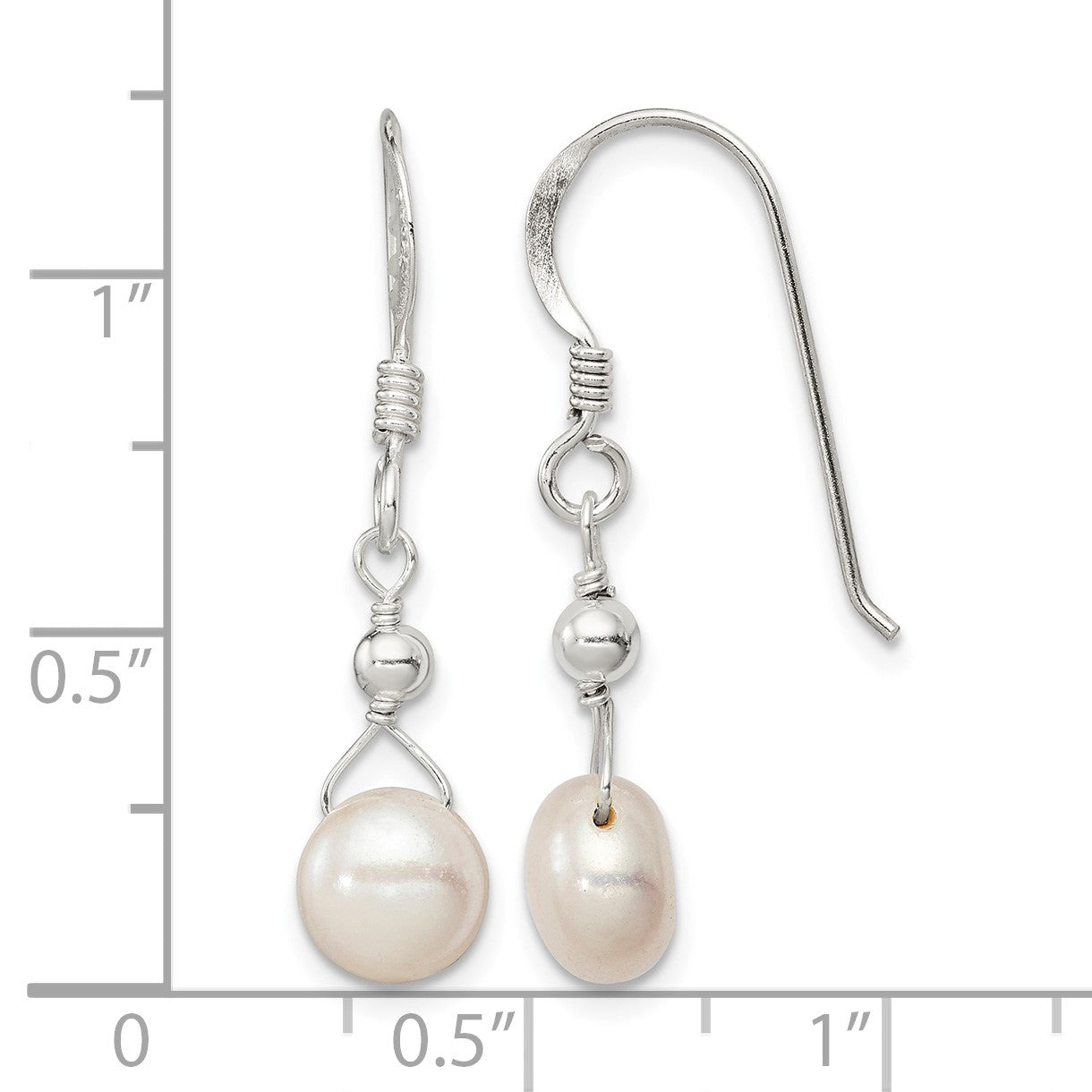 Sterling Silver Polished 7-8mm Freshwater Cultured Pearl Dangle Earrings
