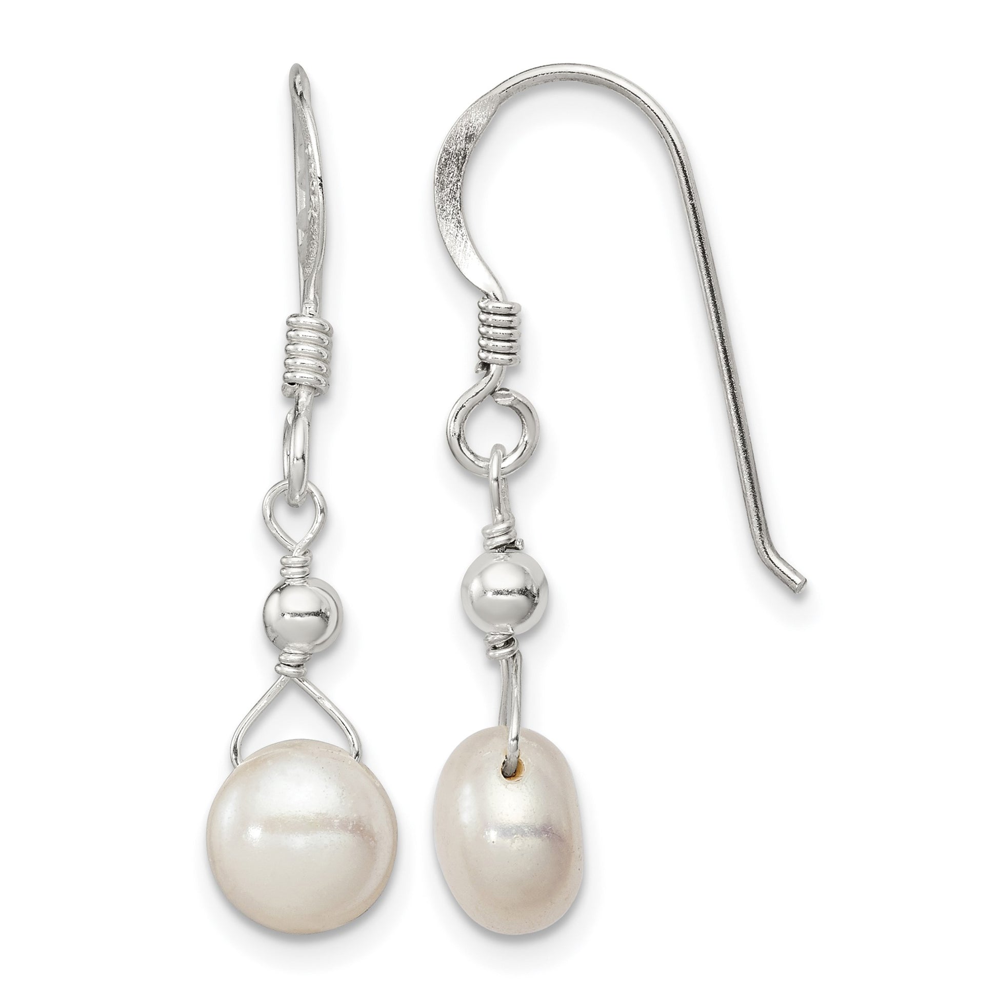 Sterling Silver Polished 7-8mm Freshwater Cultured Pearl Dangle Earrings