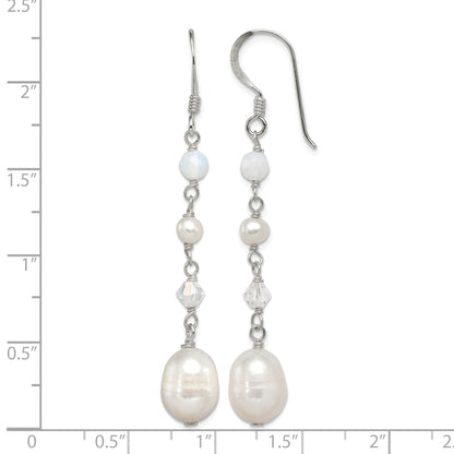 Sterling Silver Polished FWC Pearl/Opalite Crystal/Crystal Dangle Earrings
