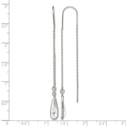 Sterling Silver Polished Crystal Teardrop Threader Earrings