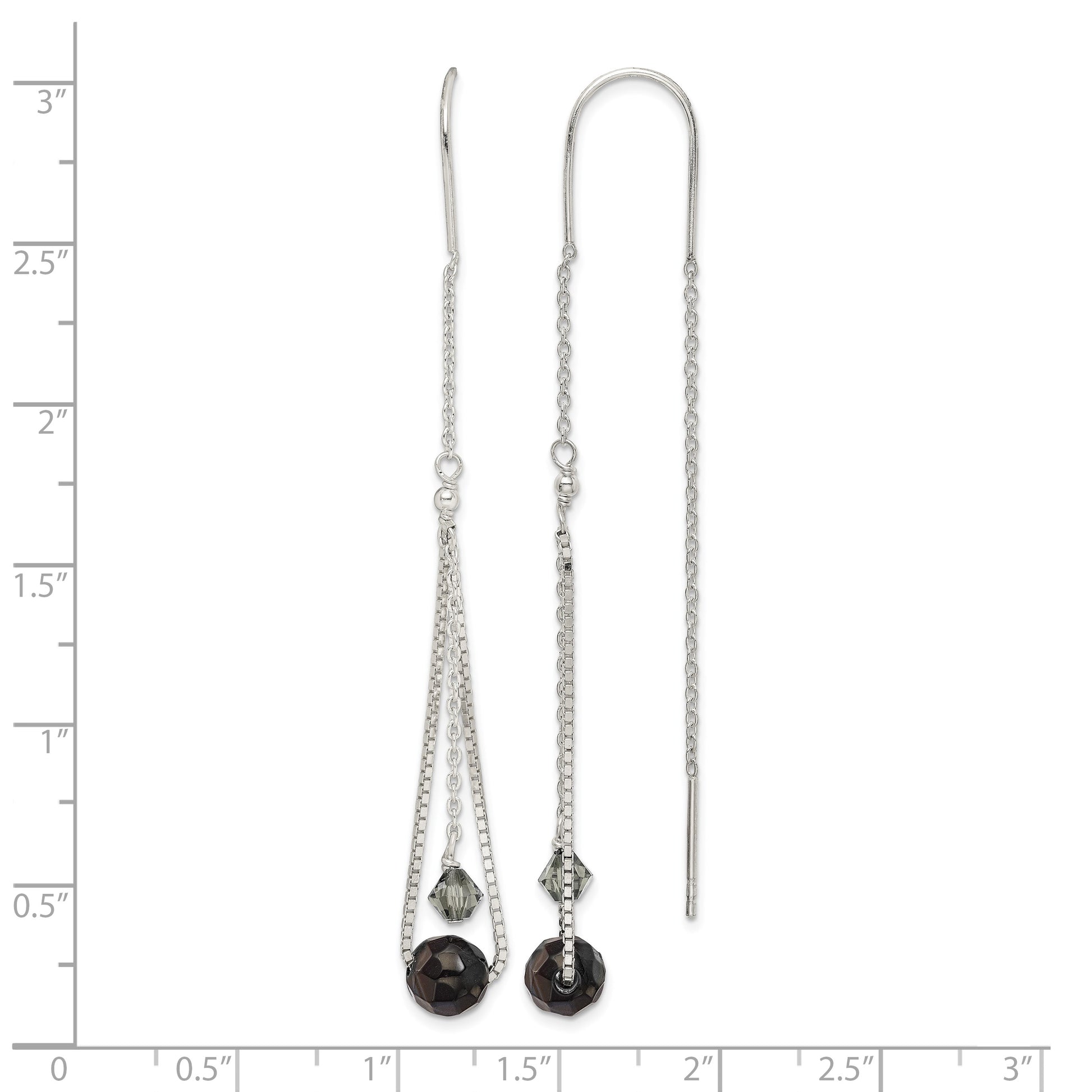 Sterling Silver Polished Black Crystal Threader Earrings