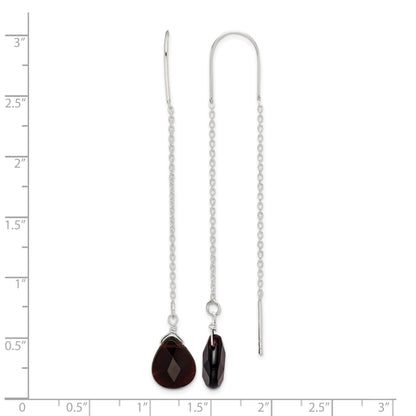 Sterling Silver Polished Dark Olivine Crystal Teardrop Threader Earrings