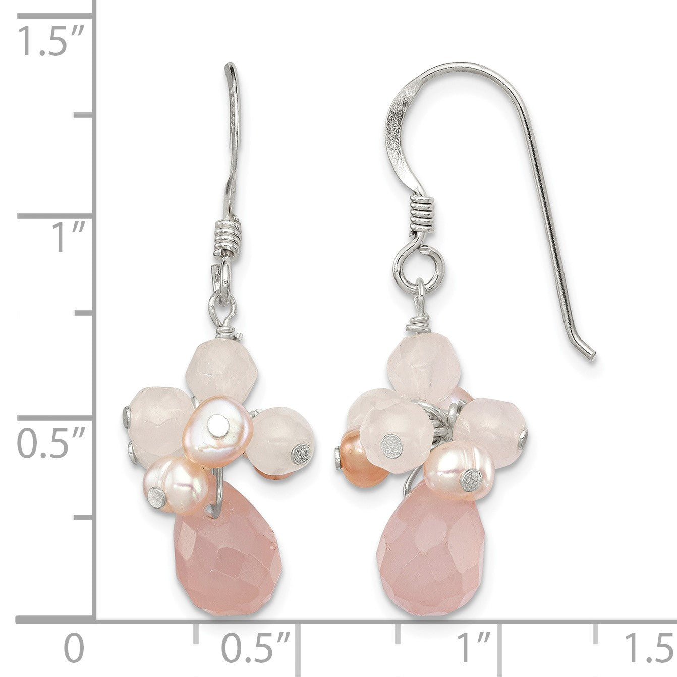 Sterling Silver Rose Quartz and Pink Freshwater Cultured Pearl Dangle Earrings