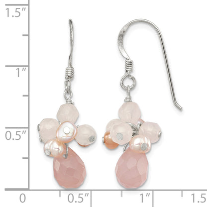 Sterling Silver Rose Quartz and Pink Freshwater Cultured Pearl Dangle Earrings