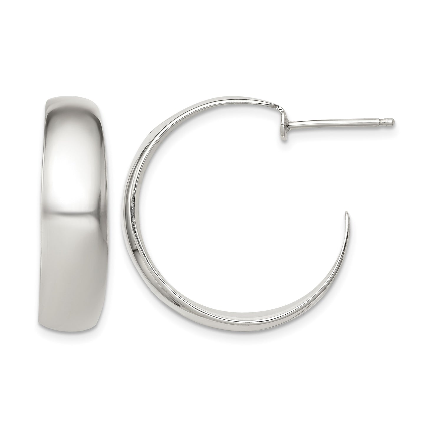 Sterling Silver Rhodium-plated Fancy J-Hoop Post Earrings