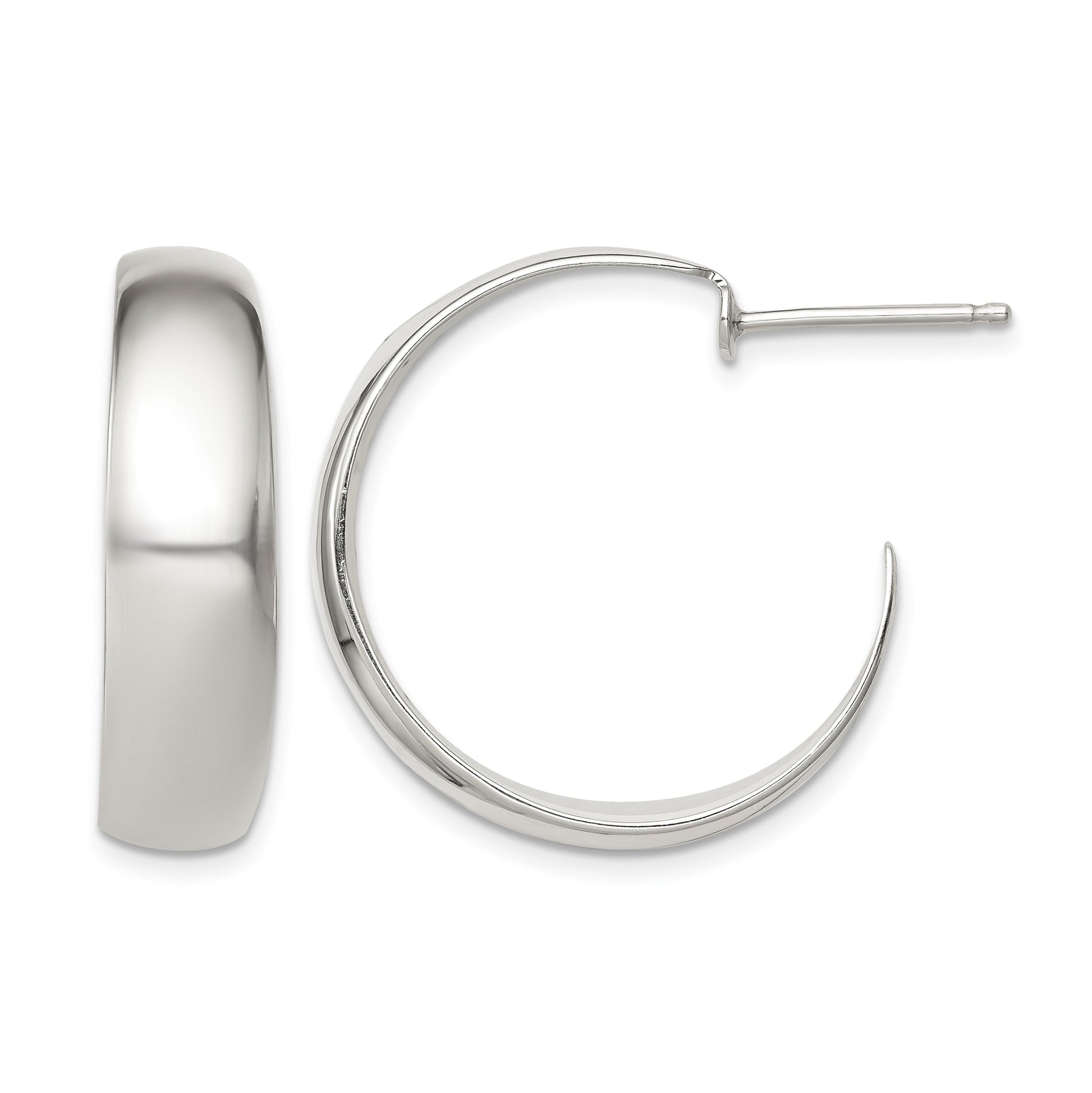 Sterling Silver Rhodium-plated Fancy J-Hoop Post Earrings