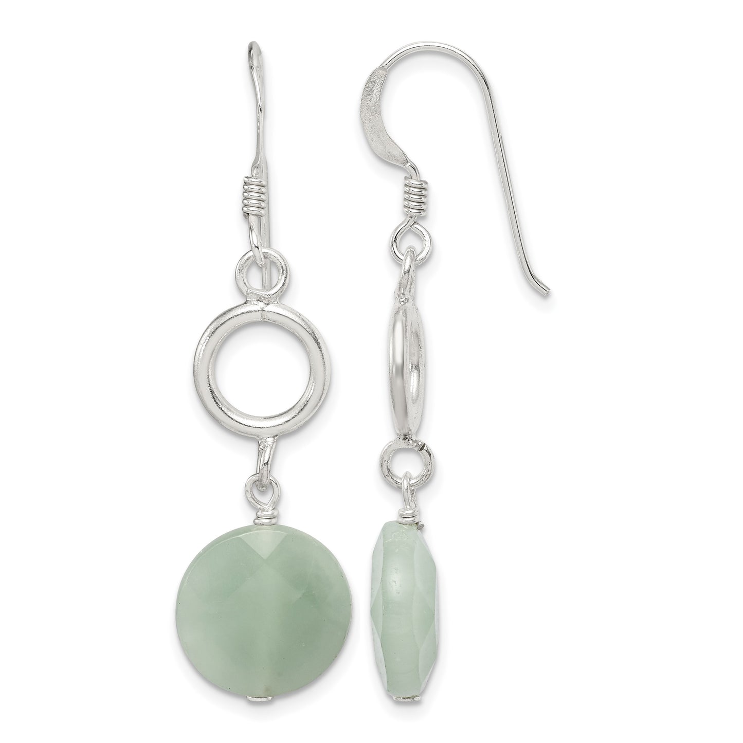 Sterling Silver Polished Amazonite Circle Dangle Earrings