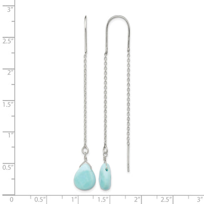 Sterling Silver Polished Blue Agate Teardrop Threader Earrings
