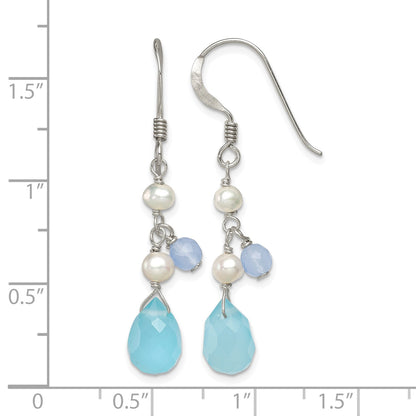 Sterling Silver Blue Topaz/Blue Agate/FW Cultured Pearl Earrings