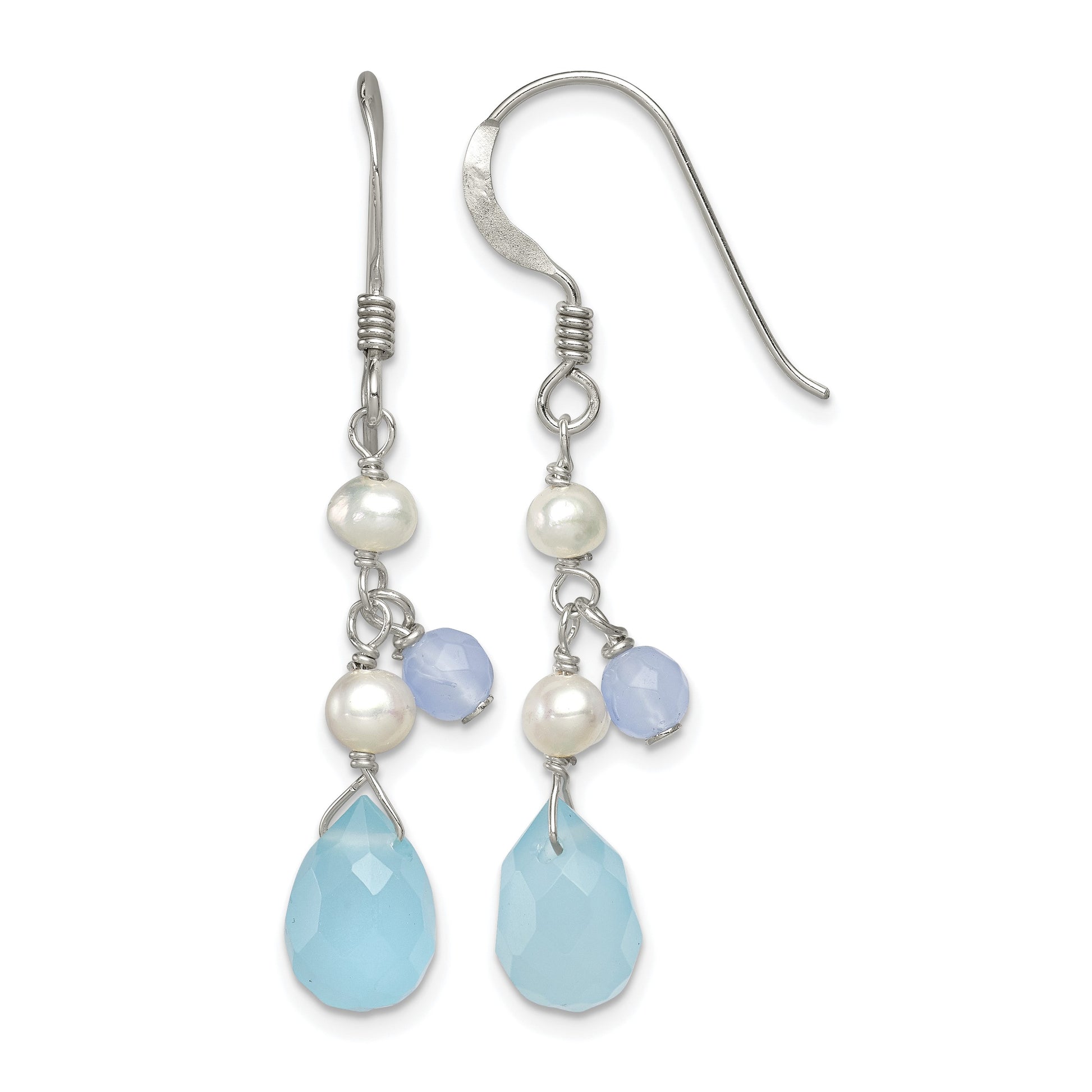 Sterling Silver Blue Topaz/Blue Agate/FW Cultured Pearl Earrings