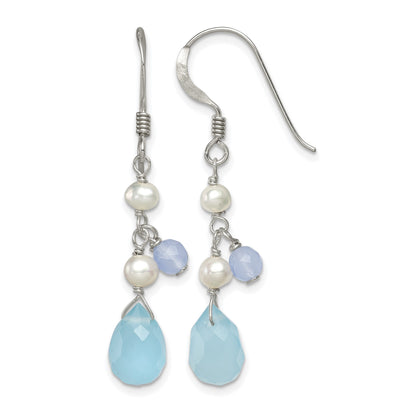 Sterling Silver Blue Topaz/Blue Agate/FW Cultured Pearl Earrings