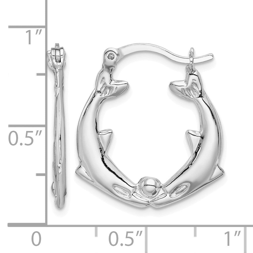 Sterling Silver Rhodium-plated Polished Dolphins Round Hoop Earrings