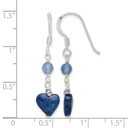 Sterling Silver Polished & Antiqued Blue Agate & Lapis Heart Dangle Earring
