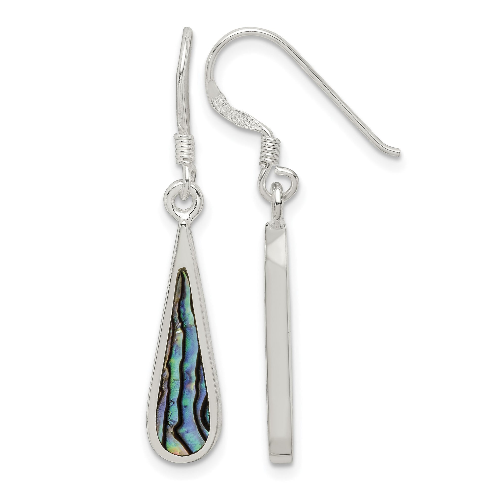 Sterling Silver Polished Abalone Teardrop Dangle Earrings