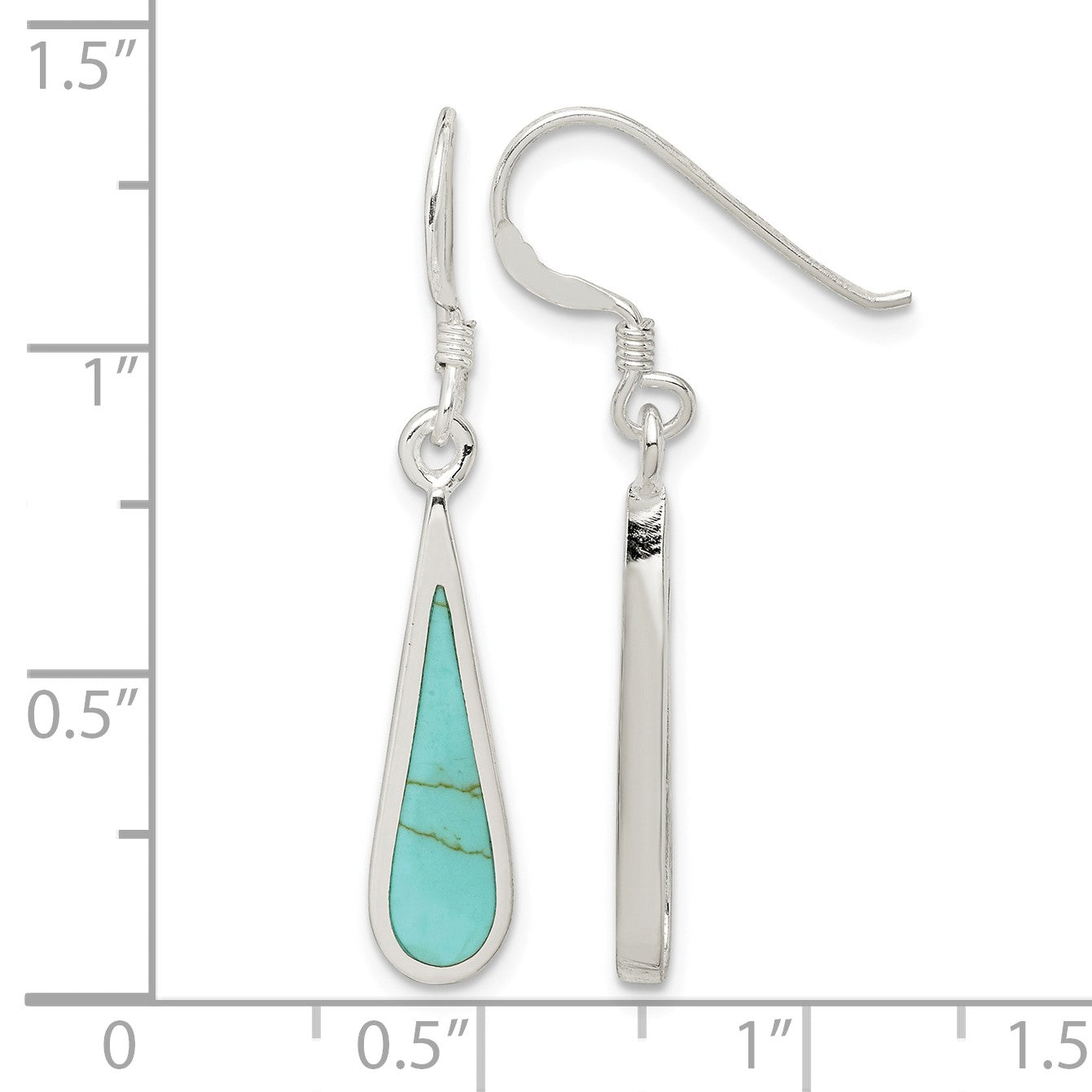 Sterling Silver Polished Turquoise Teardrop Dangle Earrings
