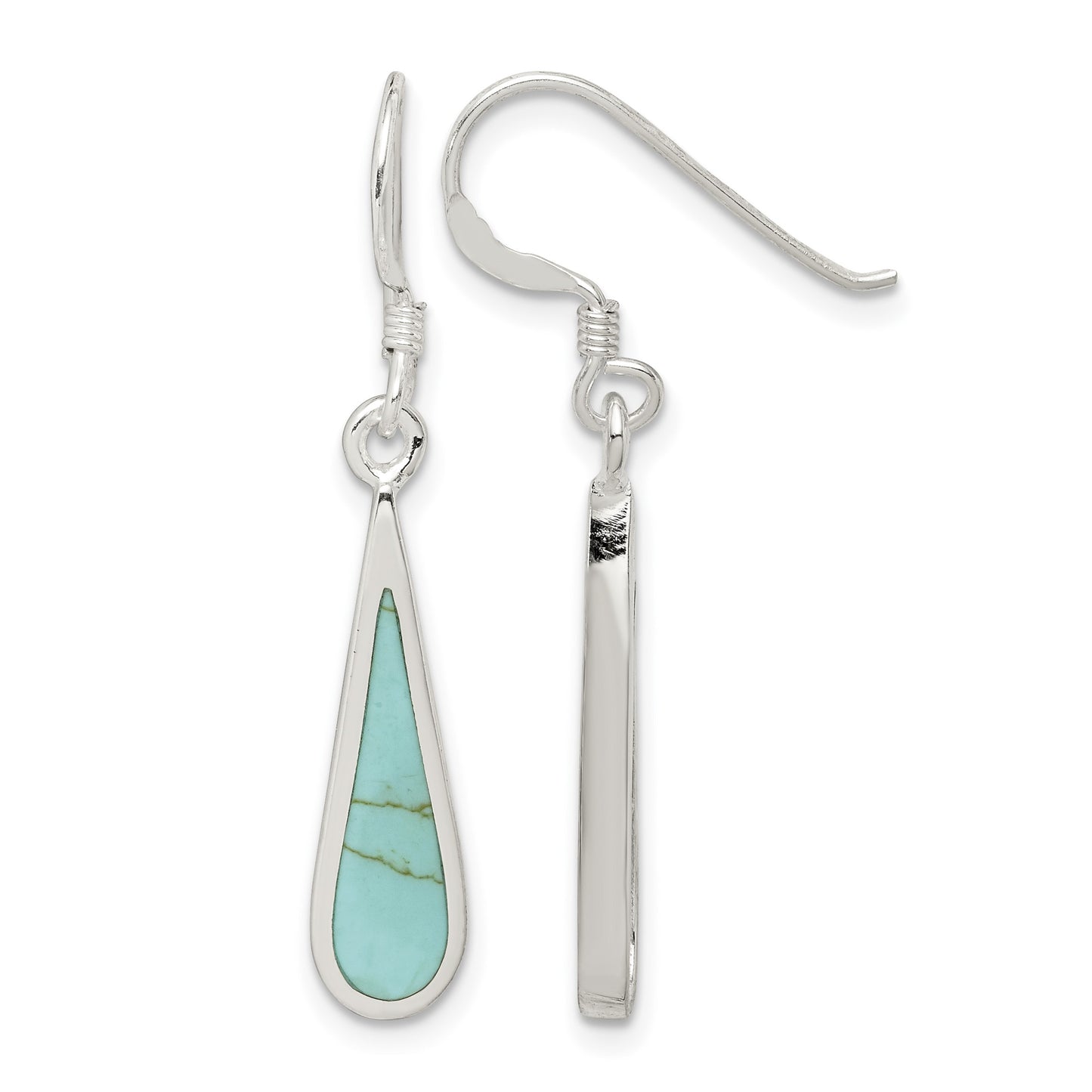 Sterling Silver Polished Turquoise Teardrop Dangle Earrings