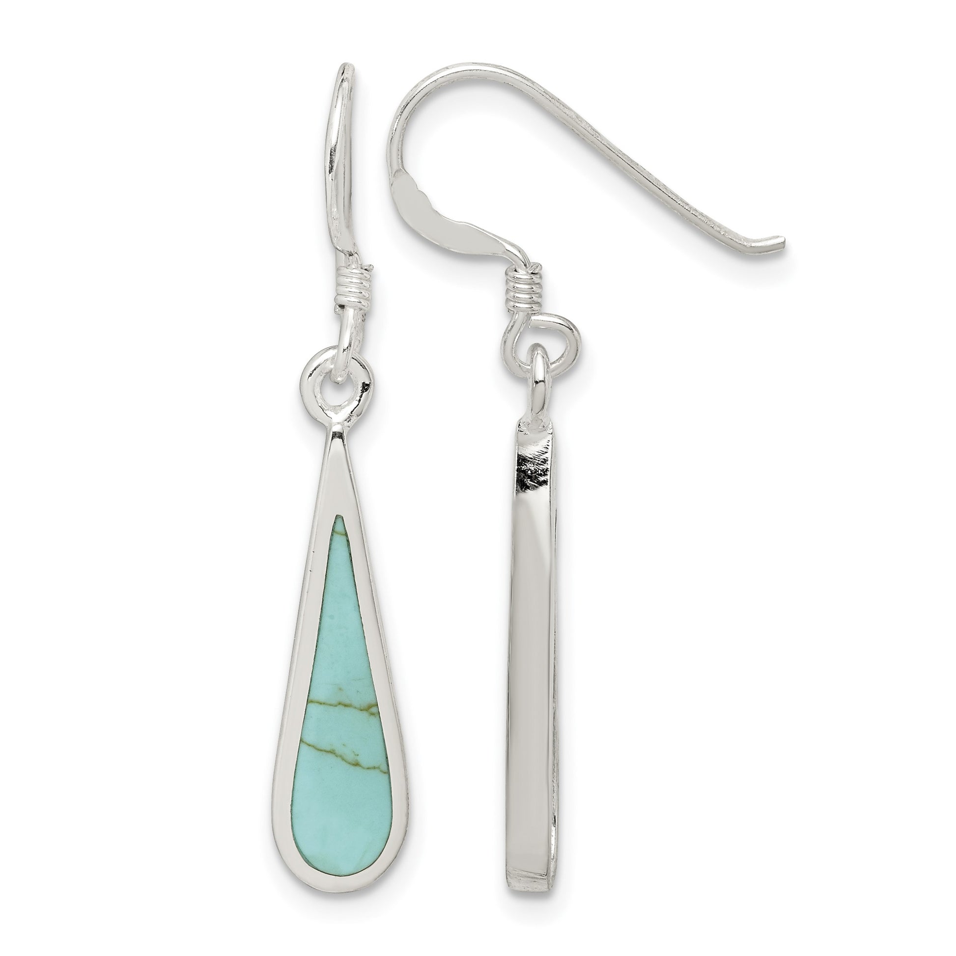 Sterling Silver Polished Turquoise Teardrop Dangle Earrings