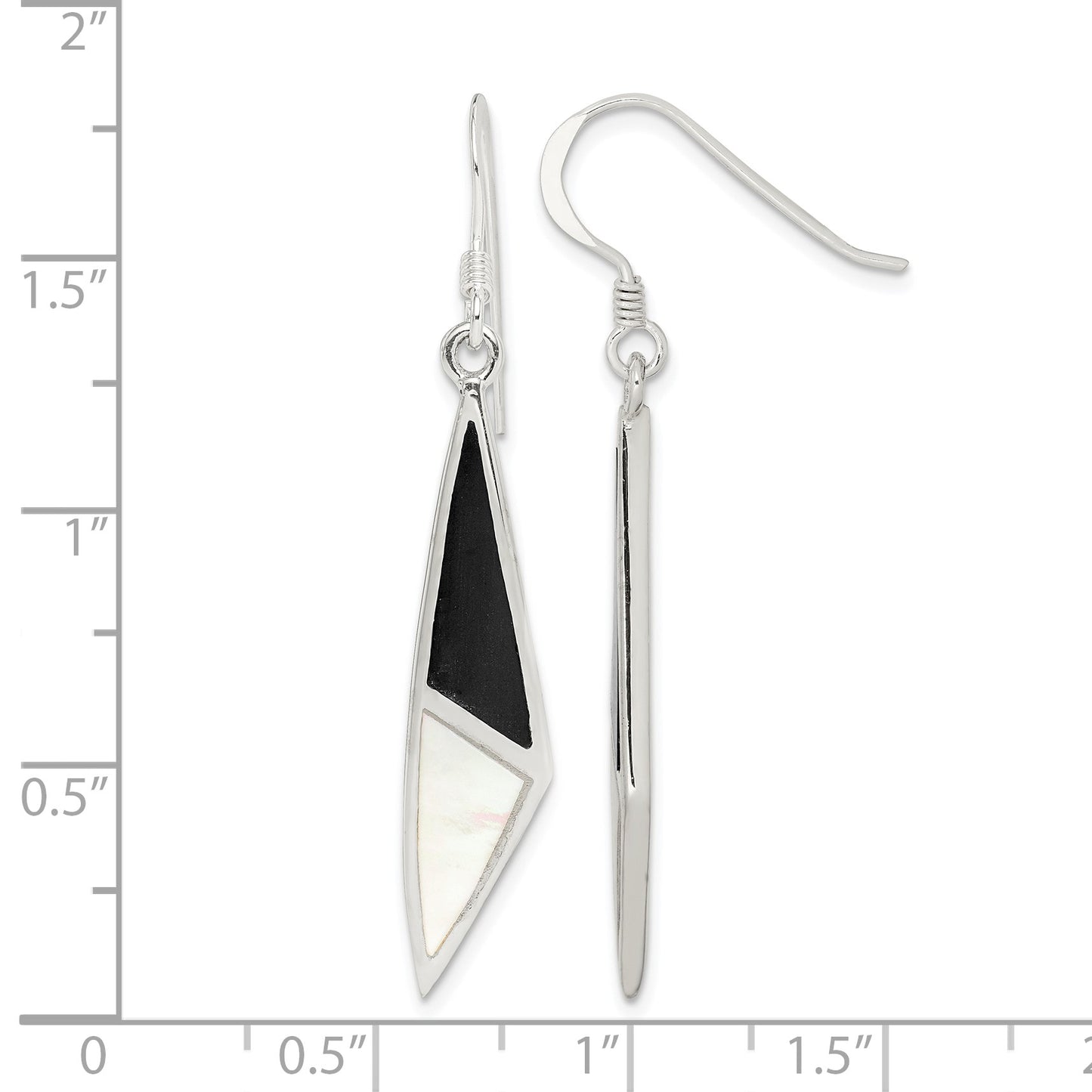 Sterling Silver Polished Onyx & Mother of Pearl Dangle Earrings