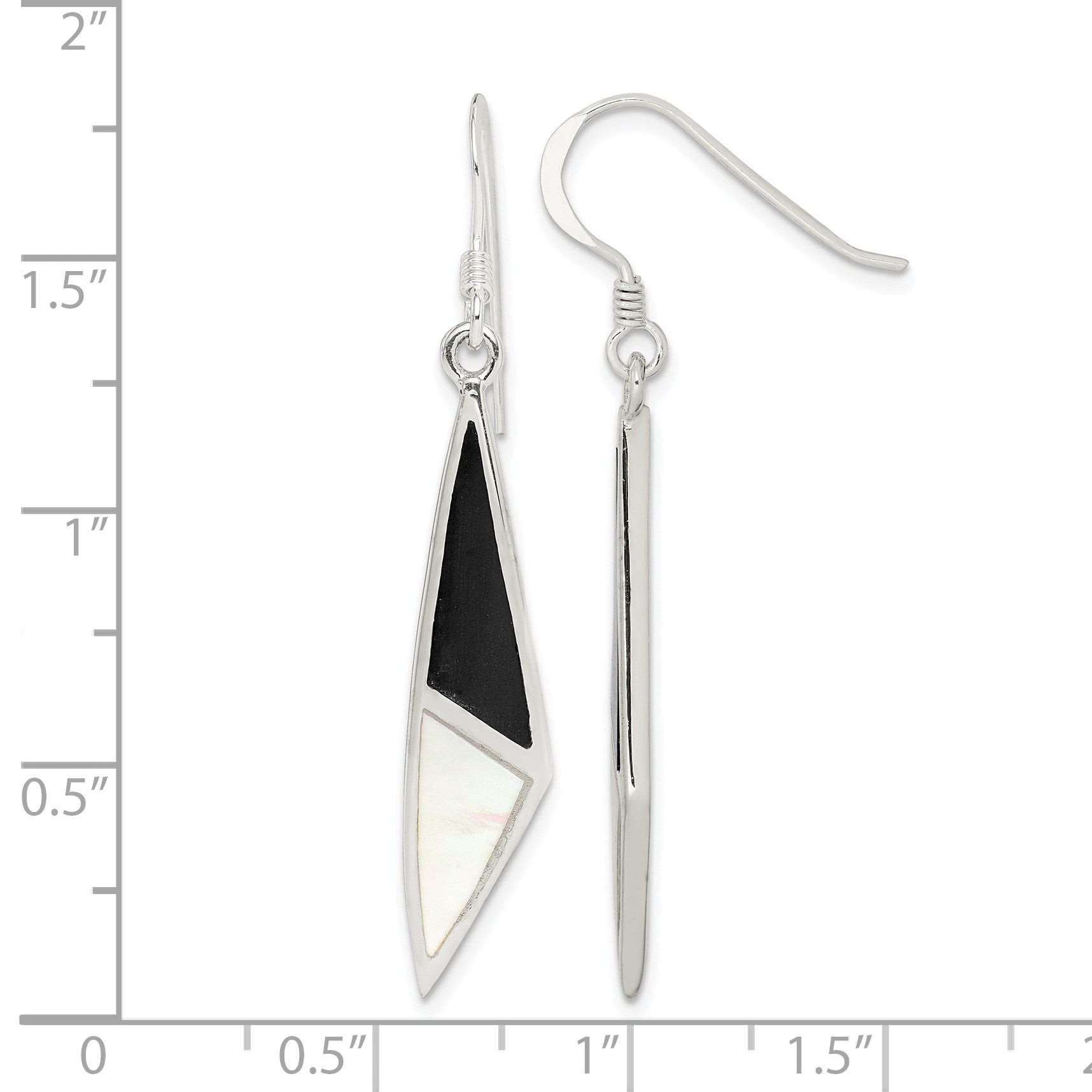 Sterling Silver Polished Onyx & Mother of Pearl Dangle Earrings