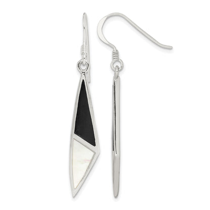 Sterling Silver Polished Onyx & Mother of Pearl Dangle Earrings