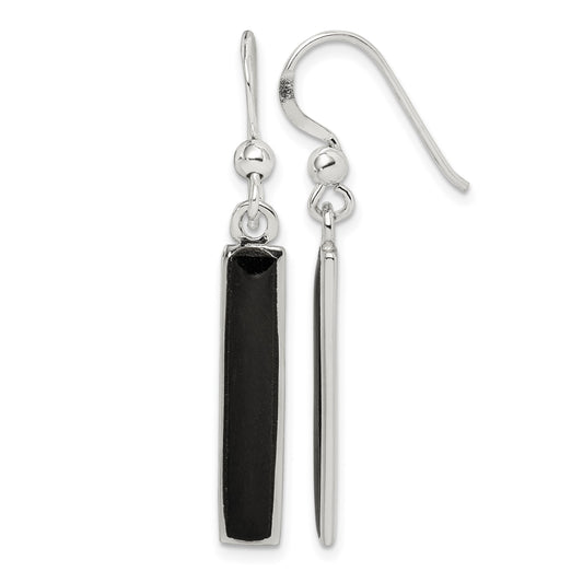 Sterling Silver Polished Onyx Bar Dangle Earrings