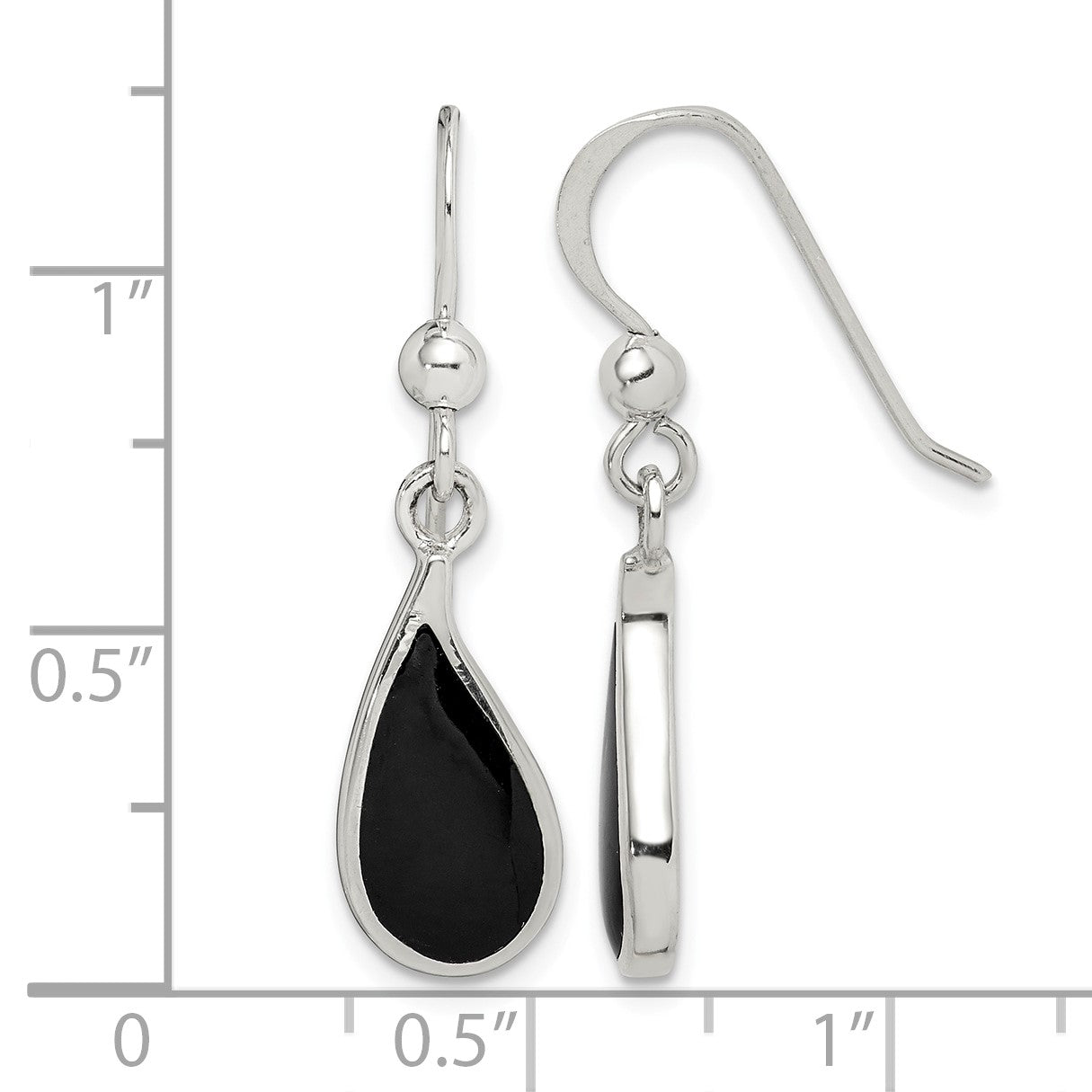 Sterling Silver Polished Curved Onyx Teardrop Dangle Earrings