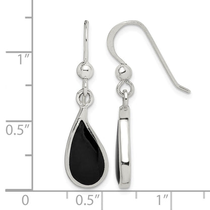 Sterling Silver Polished Curved Onyx Teardrop Dangle Earrings