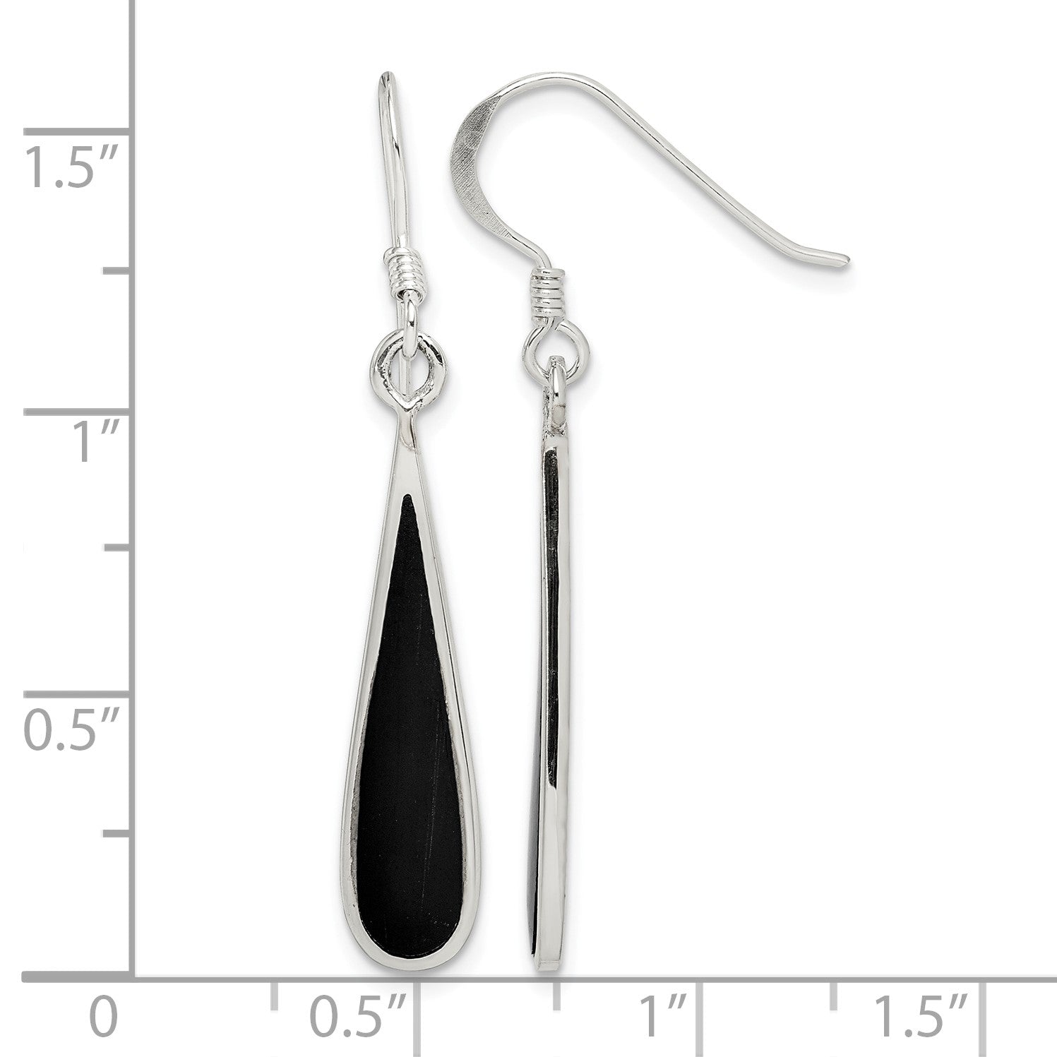 Sterling Silver Polished Onyx Teardrop Dangle Earrings