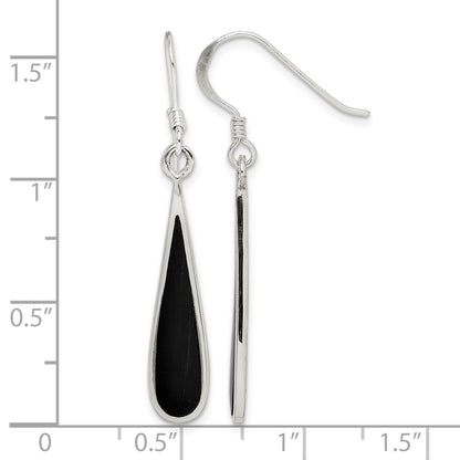 Sterling Silver Polished Onyx Teardrop Dangle Earrings