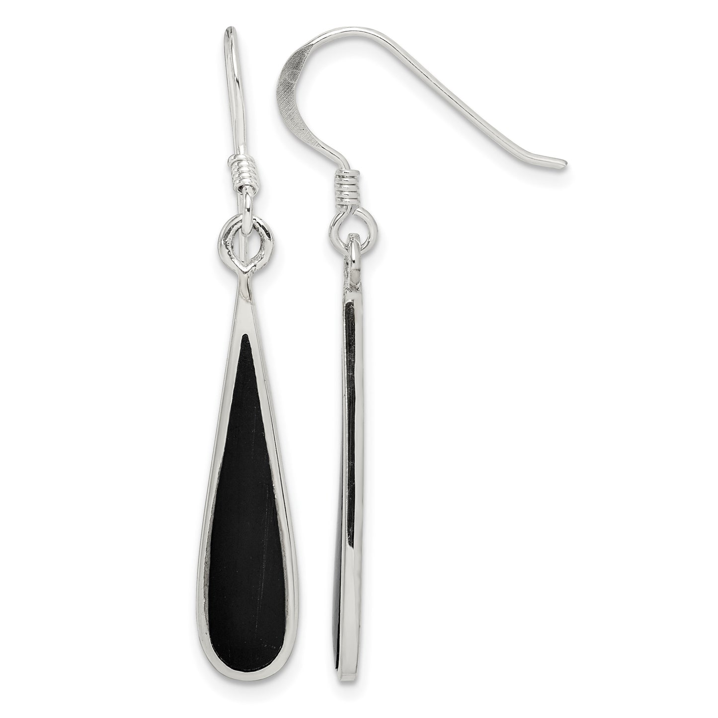 Sterling Silver Polished Onyx Teardrop Dangle Earrings