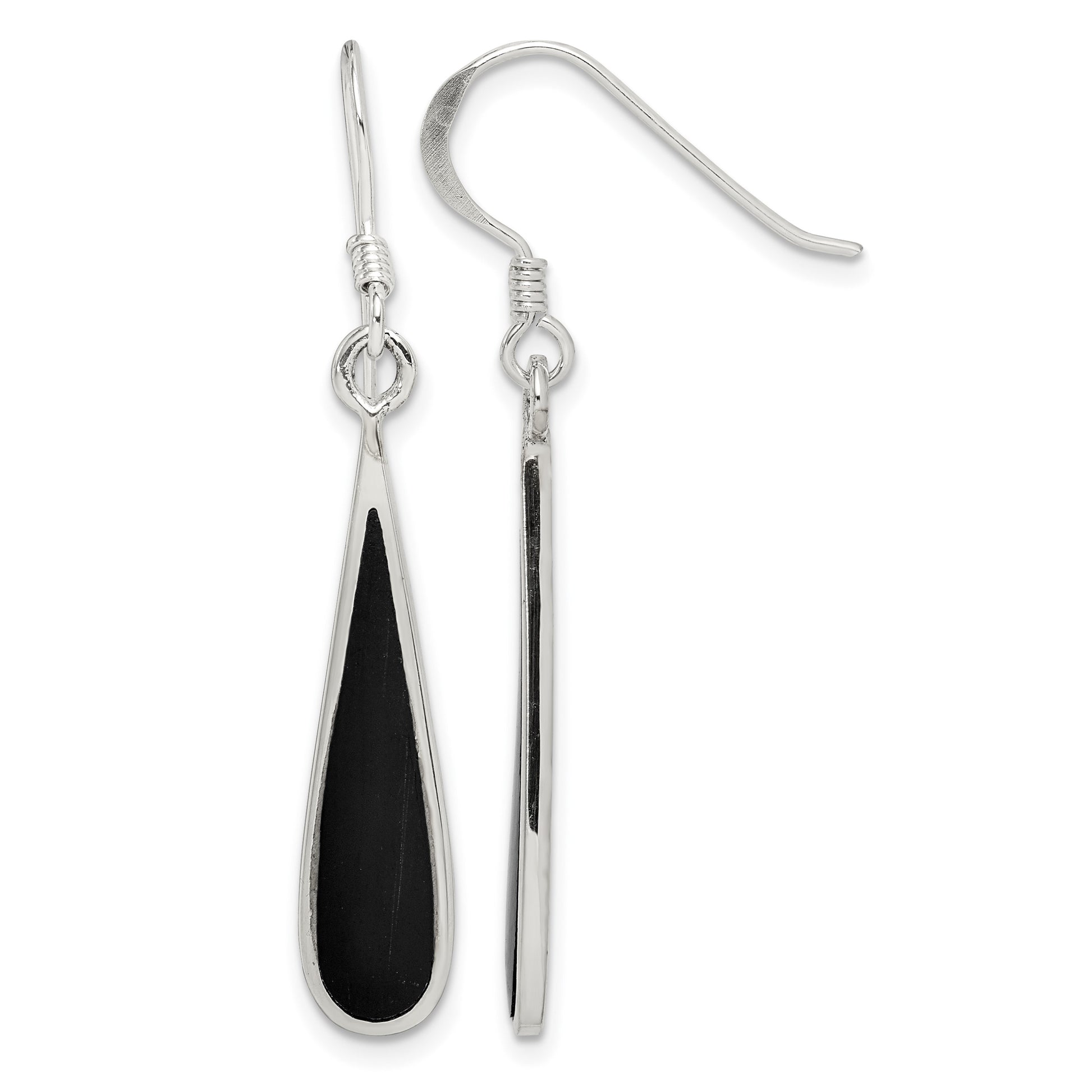 Sterling Silver Polished Onyx Teardrop Dangle Earrings