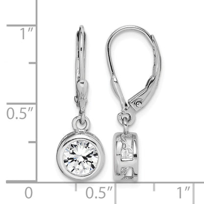 Sterling Silver Rhodium-plated Polished Round 7mm CZ Leverback Earrings