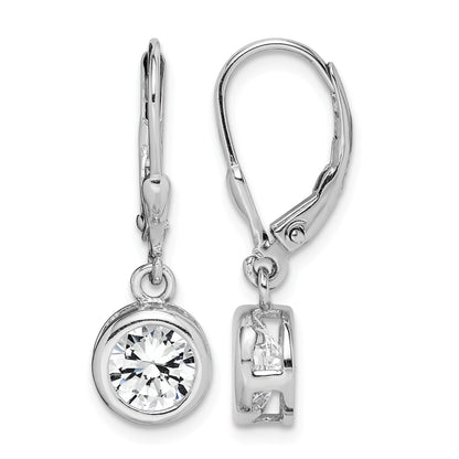 Sterling Silver Rhodium-plated Polished Round 7mm CZ Leverback Earrings